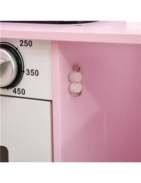 HOMCOM Kids Kitchen Playset, with Lights, Sounds, Microwave, Sink and Storage - Pink