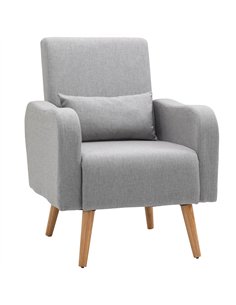 HOMCOM Accent Chair, Linen-Touch Armchair with Pillow, Upholstered Leisure Lounge Sofa for Living Room, Club Chair with Rubber W