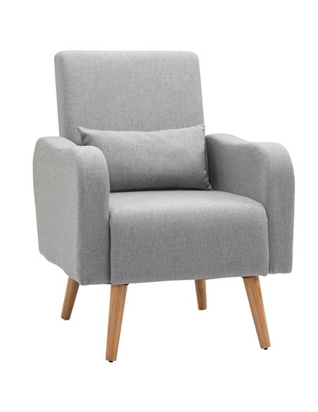 HOMCOM Accent Chair, Linen-Touch Armchair with Pillow, Upholstered Leisure Lounge Sofa for Living Room, Club Chair with Rubber W