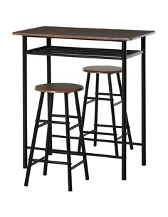HOMCOM Bar Table Set, Bar Table and Stools Set, Footrest and Storage Shelf, for Kitchen, Dining Room, Pub, Cafe, Black and Oak