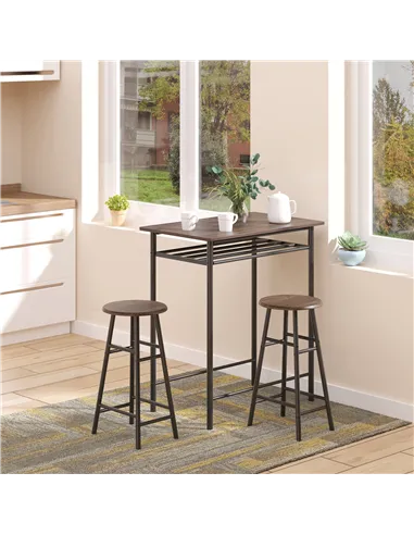 HOMCOM Bar Table Set, Bar Table and Stools Set, Footrest and Storage Shelf, for Kitchen, Dining Room, Pub, Cafe, Black and Oak