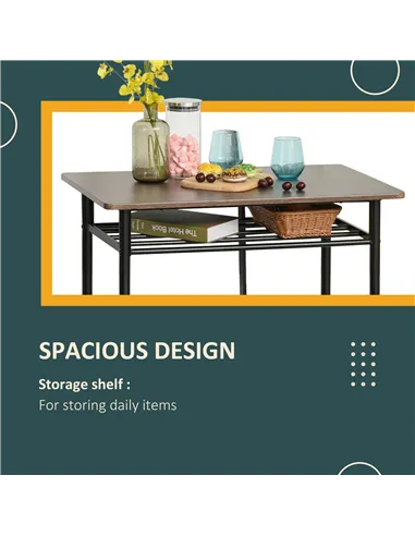 HOMCOM Bar Table Set, Bar Table and Stools Set, Footrest and Storage Shelf, for Kitchen, Dining Room, Pub, Cafe, Black and Oak