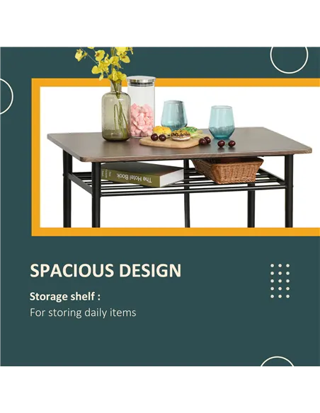 HOMCOM Bar Table Set, Bar Table and Stools Set, Footrest and Storage Shelf, for Kitchen, Dining Room, Pub, Cafe, Black and Oak