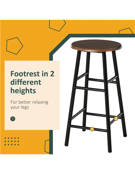 HOMCOM Bar Table Set, Bar Table and Stools Set, Footrest and Storage Shelf, for Kitchen, Dining Room, Pub, Cafe, Black and Oak