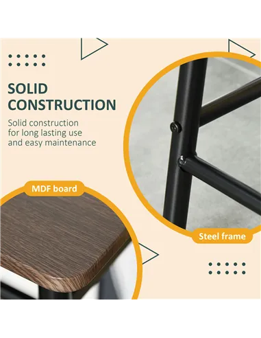 HOMCOM Bar Table Set, Bar Table and Stools Set, Footrest and Storage Shelf, for Kitchen, Dining Room, Pub, Cafe, Black and Oak
