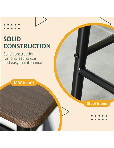 HOMCOM Bar Table Set, Bar Table and Stools Set, Footrest and Storage Shelf, for Kitchen, Dining Room, Pub, Cafe, Black and Oak