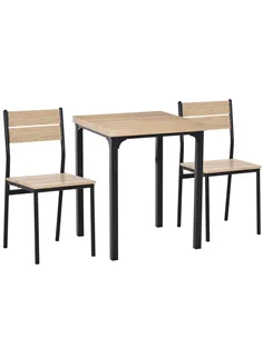 HOMCOM Three-Piece Minimal and Compact Dining Set, Light Wood Grain