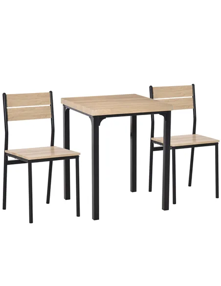 HOMCOM Three-Piece Minimal and Compact Dining Set, Light Wood Grain