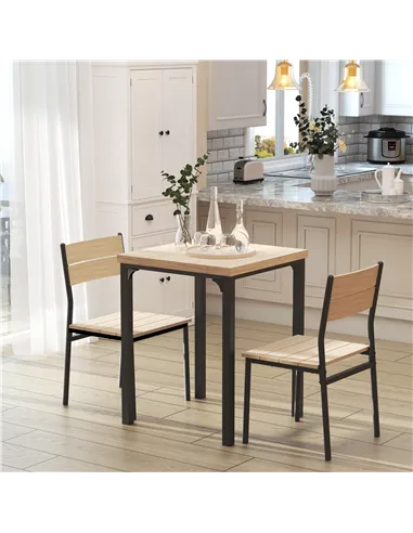 HOMCOM Three-Piece Minimal and Compact Dining Set, Light Wood Grain