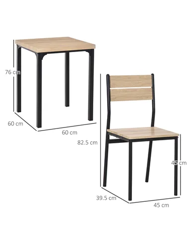 HOMCOM Three-Piece Minimal and Compact Dining Set, Light Wood Grain