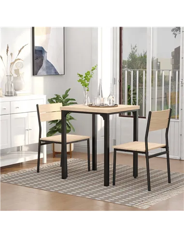 HOMCOM Three-Piece Minimal and Compact Dining Set, Light Wood Grain