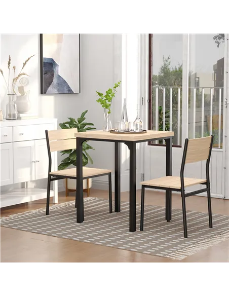 HOMCOM Three-Piece Minimal and Compact Dining Set, Light Wood Grain
