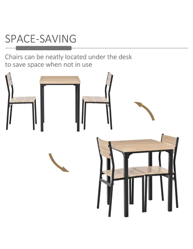 HOMCOM Three-Piece Minimal and Compact Dining Set, Light Wood Grain