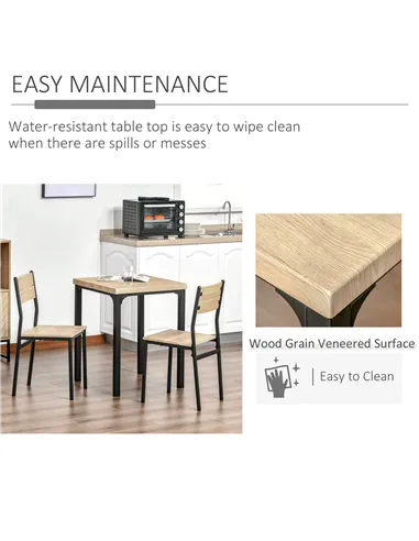 HOMCOM Three-Piece Minimal and Compact Dining Set, Light Wood Grain
