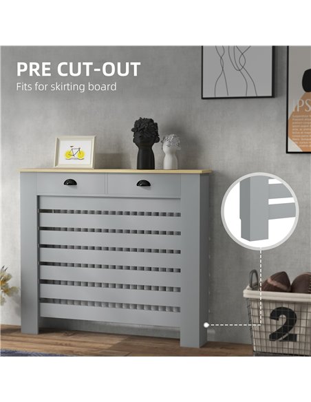 HOMCOM 95.5H x 111Wcm Radiator Cover, with Drawer - Grey