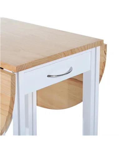 HOMCOM 3 Pieces Dining Room Set, Mobile Foldable Dining Table and 2 Stools with Storage Shelf, 2 Drawers and 6 Wheels, Drop Leaf