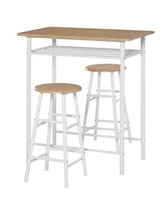 HOMCOM Bar Table Set, Bar Table and Stools Set, Footrest and Storage Shelf, for Kitchen, Dining Room, Pub, Cafe, White and Oak