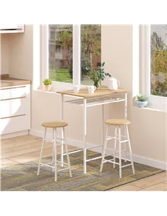 HOMCOM Bar Table Set, Bar Table and Stools Set, Footrest and Storage Shelf, for Kitchen, Dining Room, Pub, Cafe, White and Oak 2