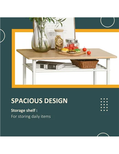 HOMCOM Bar Table Set, Bar Table and Stools Set, Footrest and Storage Shelf, for Kitchen, Dining Room, Pub, Cafe, White and Oak