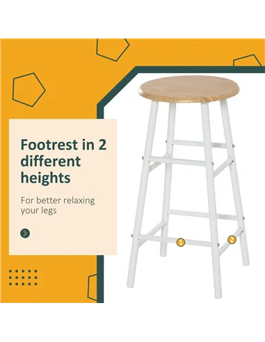 HOMCOM Bar Table Set, Bar Table and Stools Set, Footrest and Storage Shelf, for Kitchen, Dining Room, Pub, Cafe, White and Oak