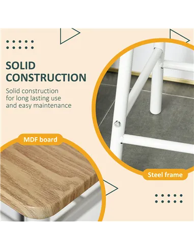 HOMCOM Bar Table Set, Bar Table and Stools Set, Footrest and Storage Shelf, for Kitchen, Dining Room, Pub, Cafe, White and Oak