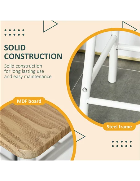 HOMCOM Bar Table Set, Bar Table and Stools Set, Footrest and Storage Shelf, for Kitchen, Dining Room, Pub, Cafe, White and Oak