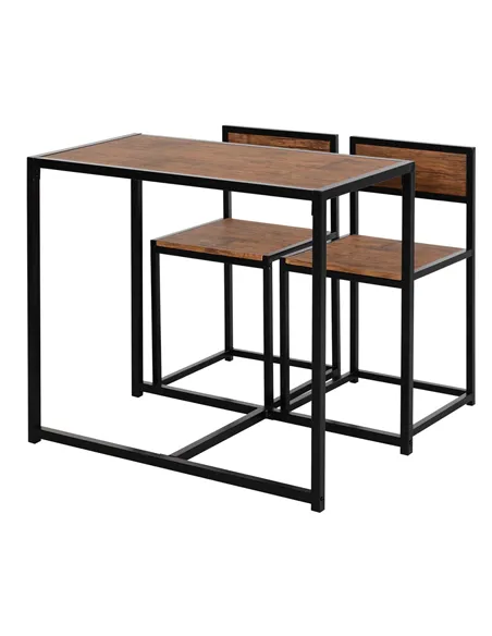 HOMCOM Dining Table and Chairs Set 2, Dining Room Sets, Rectangular Space Saving Table and 2 Chairs for Compact Kitchens, Steel 