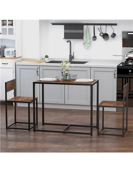 HOMCOM Dining Table and Chairs Set 2, Dining Room Sets, Rectangular Space Saving Table and 2 Chairs for Compact Kitchens, Steel 