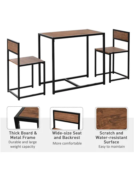 HOMCOM Dining Table and Chairs Set 2, Dining Room Sets, Rectangular Space Saving Table and 2 Chairs for Compact Kitchens, Steel 