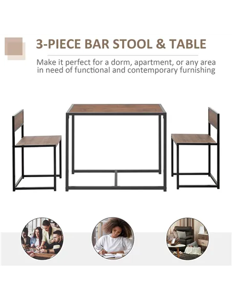 HOMCOM Dining Table and Chairs Set 2, Dining Room Sets, Rectangular Space Saving Table and 2 Chairs for Compact Kitchens, Steel 