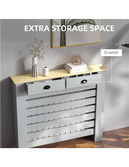 HOMCOM 95.5H x 111Wcm Radiator Cover, with Drawer - Grey