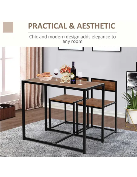 HOMCOM Dining Table and Chairs Set 2, Dining Room Sets, Rectangular Space Saving Table and 2 Chairs for Compact Kitchens, Steel 