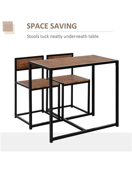 HOMCOM Dining Table and Chairs Set 2, Dining Room Sets, Rectangular Space Saving Table and 2 Chairs for Compact Kitchens, Steel 
