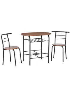 HOMCOM 3-Piece Dining Table Set , Metal Frame Wood Top Breakfast Bar Table Set for 2, Dining Table w/Storage Shelf & 2 chairs