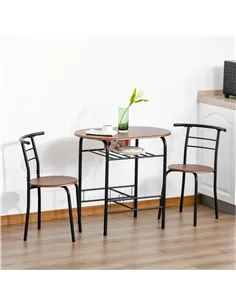 HOMCOM 3-Piece Dining Table Set , Metal Frame Wood Top Breakfast Bar Table Set for 2, Dining Table w/Storage Shelf & 2 chairs 2