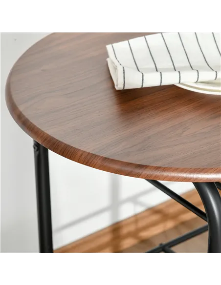HOMCOM 3-Piece Dining Table Set , Metal Frame Wood Top Breakfast Bar Table Set for 2, Dining Table w/Storage Shelf & 2 chairs