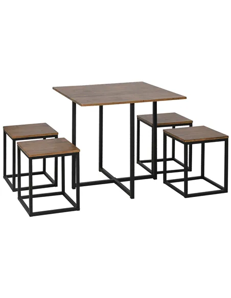HOMCOM 5 Piece Dining Table and Chairs Set 4, Industrial Space Saving Table and Chairs with Metal Frame, Square Kitchen Table an