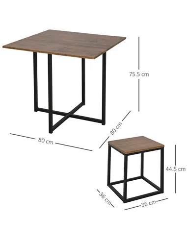 HOMCOM 5 Piece Dining Table and Chairs Set 4, Industrial Space Saving Table and Chairs with Metal Frame, Square Kitchen Table an