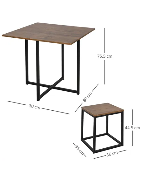 HOMCOM 5 Piece Dining Table and Chairs Set 4, Industrial Space Saving Table and Chairs with Metal Frame, Square Kitchen Table an