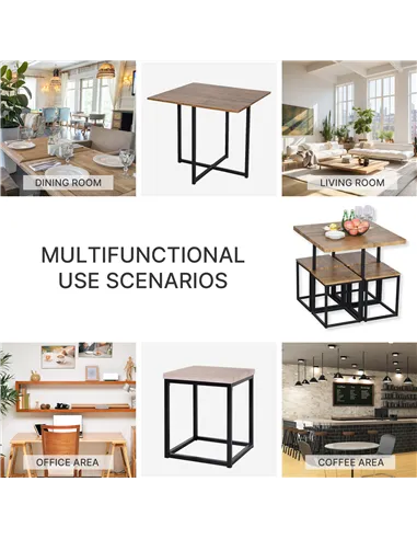 HOMCOM 5 Piece Dining Table and Chairs Set 4, Industrial Space Saving Table and Chairs with Metal Frame, Square Kitchen Table an