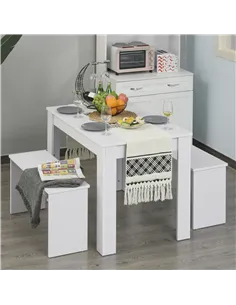 HOMCOM Kitchen Dining Table and 2 Benches Set, Table and Chairs Set for Limited Space, White 2