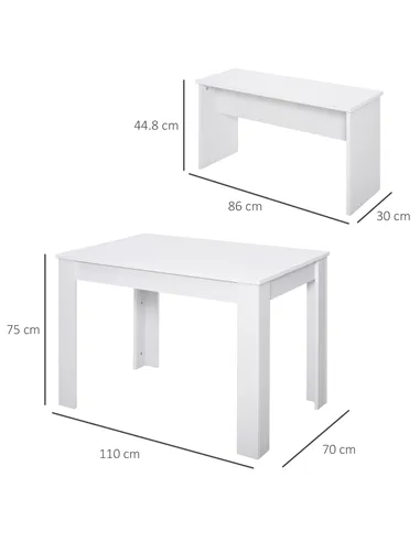 HOMCOM Kitchen Dining Table and 2 Benches Set, Table and Chairs Set for Limited Space, White