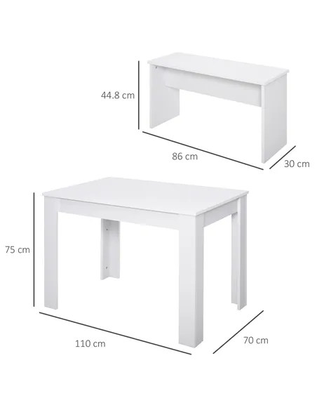 HOMCOM Kitchen Dining Table and 2 Benches Set, Table and Chairs Set for Limited Space, White