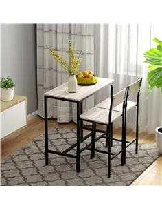 HOMCOM 3 Pcs Table Stool Set Industrial Design w/ Metal Frame Oak Tone MDF Panels Minimal Compact Beautiful 2