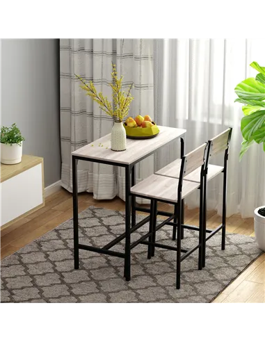 HOMCOM 3 Pcs Table Stool Set Industrial Design w/ Metal Frame Oak Tone MDF Panels Minimal Compact Beautiful