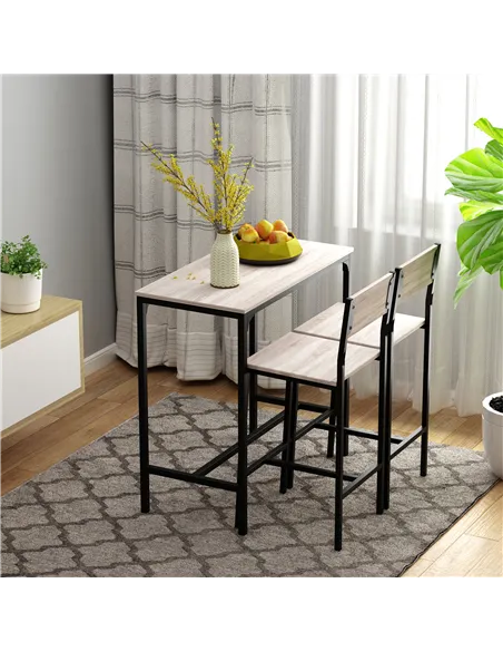 HOMCOM 3 Pcs Table Stool Set Industrial Design w/ Metal Frame Oak Tone MDF Panels Minimal Compact Beautiful