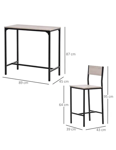 HOMCOM 3 Pcs Table Stool Set Industrial Design w/ Metal Frame Oak Tone MDF Panels Minimal Compact Beautiful