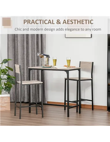 HOMCOM 3 Pcs Table Stool Set Industrial Design w/ Metal Frame Oak Tone MDF Panels Minimal Compact Beautiful