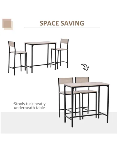 HOMCOM 3 Pcs Table Stool Set Industrial Design w/ Metal Frame Oak Tone MDF Panels Minimal Compact Beautiful