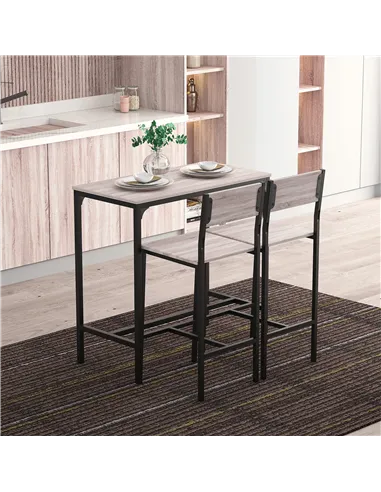 HOMCOM 3 Pcs Table Stool Set Industrial Design w/ Metal Frame Oak Tone MDF Panels Minimal Compact Beautiful